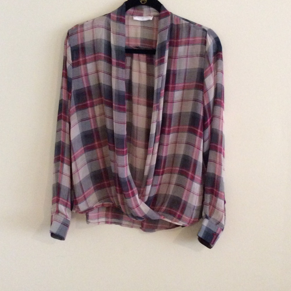 🔽 Faux Wrap Front Sheer Blouse